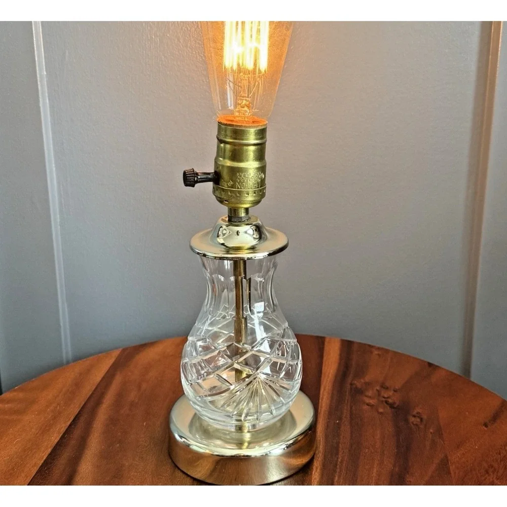 Vintage Cut Glass‎ Accent Lamp Brass-Plated Base 9.5
